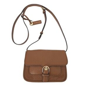 Michael‎ Kors Tan Brown Pebbled Leather Cinder Cooper Flap Crossbody Handbag